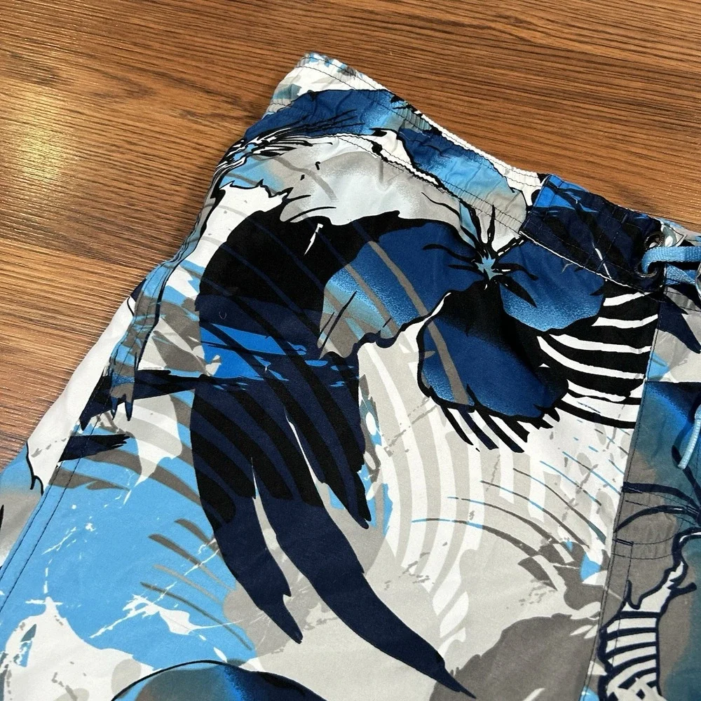 Nike Men's Swim Trunks Size XL Blue‎ Grey Floral Board Short Hawaiian Mesh Lined